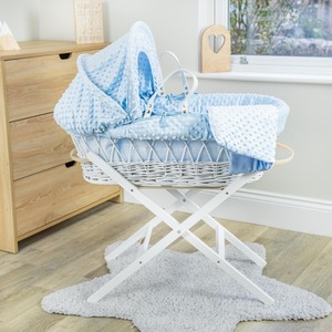 Dimple White Wicker Moses Basket - Blue by Clair de Lune