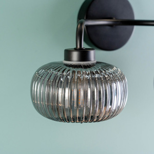 Amaia 2 Way IP44 Bathroom Wall Light with Ribbed Glass Shades and Bulbs - Black by ValueLights