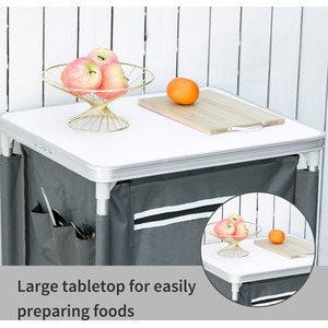 Outsunny 3-Shelf Camping Cupboard Kitchen Station - Grey by Outsunny