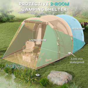 Outsunny 2 Room Camping Tent for 4-5 Man, 3000mm Waterproof, Green - Green by Outsunny