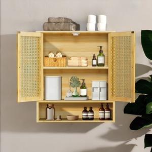 Bamboo Bathroom Wall-Mounted Storage Cabinet Organiser - Natural Brown by Pirlo Plush