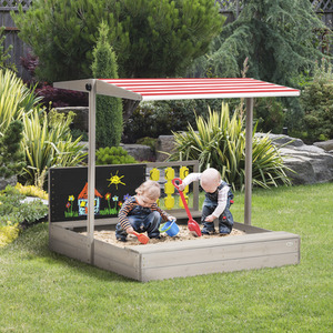 Outsunny Kids Wooden Sandpit Children Sandbox with Canopy - Grey by Outsunny