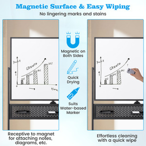 Magnetic White Board with Pegboard - Black by Costway