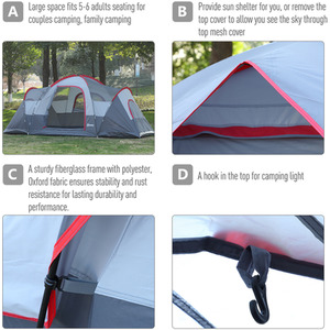 Outsunny 5 to 6 Man Dome Camping Tent - Grey by Outsunny