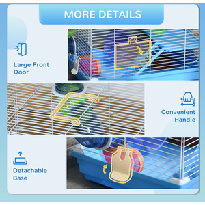 Pawhut Hamster Cage Carrier Small Animal House with Exercise Wheels Tunnel Tube - Blue by PawHut