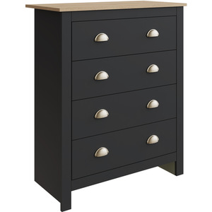 Lancaster 3 Piece Bedroom Set - Wardrobe, Chest of Drawers, Bedside - Black by GFW