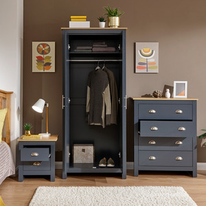Lancaster 3 Piece Bedroom Set - Wardrobe, Chest of Drawers, Bedside - Slate Blue by GFW