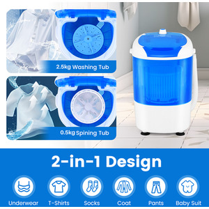 2 in 1 Mini Single Tub Washer Semi-automatic Spin Dryer - Blue by Costway