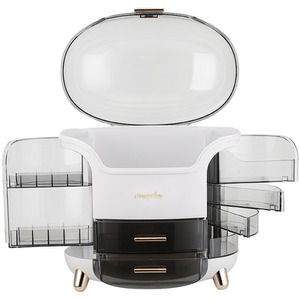 Make Up Organiser Large Dustproof Cosmetic Storage Box with Handle - White by Livingandhome