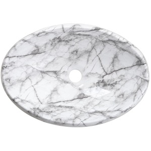 Oval Marble Bathroom Sink With Waste Drainer - Grey + White by Livingandhome