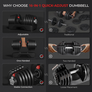16 In 1 Quick Adjust Dumbbell Weight Set for Home Gym - Black by Yaheetech