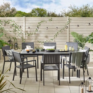 Dubai Outdoor 8 Seater Dining Set - Metal and Polywood, Modern Rustic Design - Grey by Furnitureboxuk