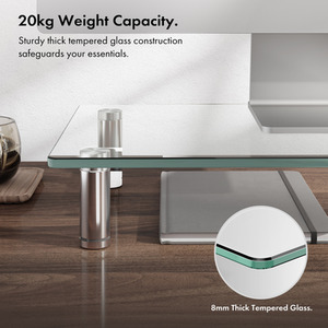 Height Adjustable Extra Large Black Glass Monitor Stand for Desks - Black / 9cm by VonHaus