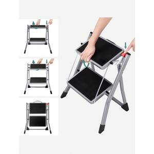 SONGMICS 2-Step Folding Ladder with Anti-Slip Mat - Grey by SONGMICS