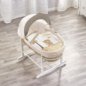 Tiny Ted Cream Palm Moses Basket with White Rocking Stand - White by Kinder Valley