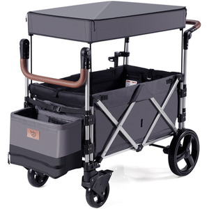 Push Pull Stroller Wagon with Adjustable Handle Bar - Grey by Costway