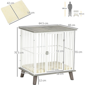 PawHut Dog Crate Furniture Pet Kennel with Cushion - Grey / 64.5cm by PawHut