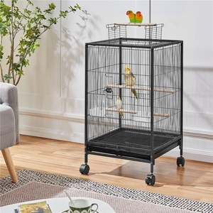 Open Top Parrot Cage with Wheels - Black by Yaheetech