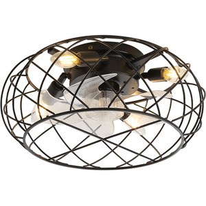 Ceiling Fan Light with Black Cage Design - Black by Livingandhome