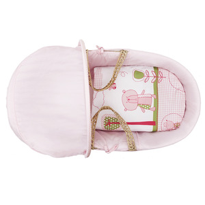 Tiny Ted Pink Moses Basket with Natural Deluxe Rocking Stand by Kinder Valley