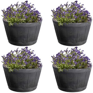Large Oak Effect Barrel Planter Pot - Black / 4 by SK7