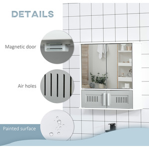 kleankin Bathroom Mirror Cabinet Wall Mount Storage Cupboard - Grey by kleankin