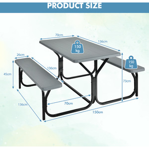 Picnic Table Bench Set - Grey by Costway