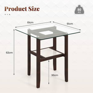 61CM Square Glass Side Table - Brown by Costway