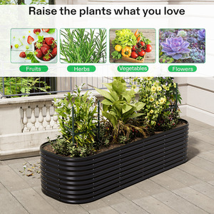 Oval-Shaped Galvanized Steel Raised Flower Bed - Anthracite / 240cm / 56cm by Garden Sanctuary