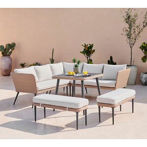 Rattan Outdoor Sofa Set - Seychelles Grey Corner Garden Sofa and Table - 9 Seat - Brown by FurnitureboxUK