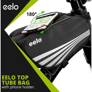 Eelo Bike Frame Bag with Phone Holder. Waterproof Bicycle Top Tube Bag. - Black by eelo