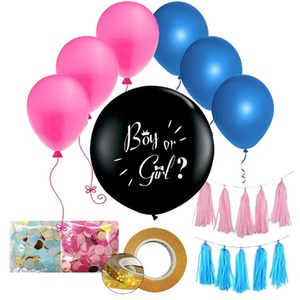 Gender Reveal 36 Inch Balloon Party Pack with Confetti Balloons - Black by DS Living