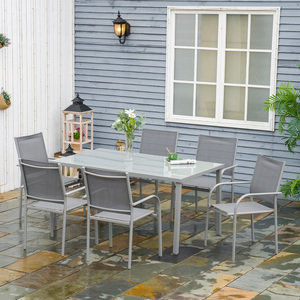 Outsunny 6 Seater Garden Dining Set, Outdoor Table and Stackable Chairs - Grey by Outsunny