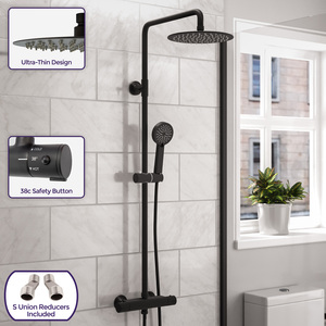 Nes Home Round Exposed Thermostatic Mixer Shower Set With Shower Head - Matte Black by Nes Home