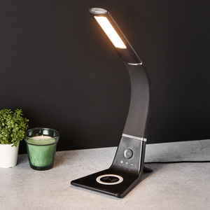 Black Curved LED Desk Lamp with Wireless Phone Charger - Black