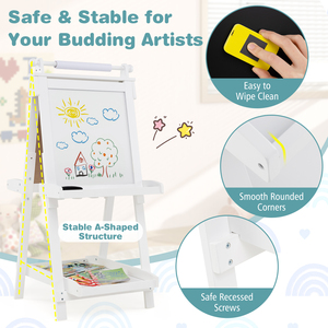 3-in-1 Kids Double-sided Art Easel - White by Costway