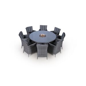 Savannah Fire Pit Round Rattan Patio Dining Set - Grey / 8 by Giardino