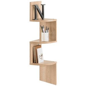 Livingandhome 3-Tier Wooden Zigzag Floating Corner Shelf - Brown by Livingandhome