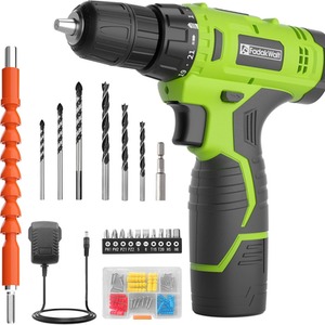 Cordless Drill Set 12V Electric Screwdriver Kit - Green