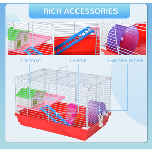 Pawhut Hamster Cage Small Pet Animal Travel Cage - Red and White by Pawhut