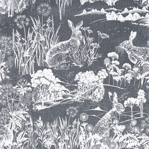 Meadow Hare Wallpaper - Navy