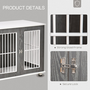 PawHut Wooden Pet Kennel Cage with Lockable Door - Grey, White by PawHut
