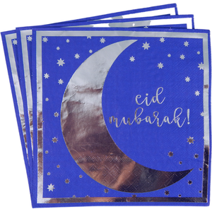Eid Mubarak Napkins Blue Silver - Blue by Peacock Supplies
