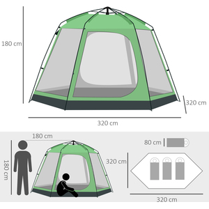Outsunny 6 Person Camping Tent Pop-up - Green, Black by Outsunny