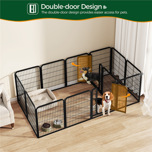 16 Panels Steel Dog Playpen Pet Exercise Pen - Black / 1.2cm by Yaheetech