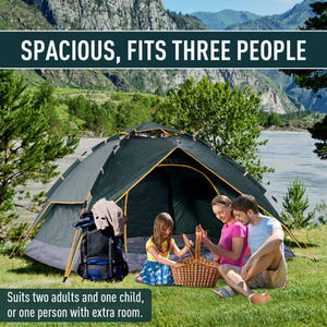 Outsunny Three Man Pop Up Tent Camping - Dark Green by Outsunny