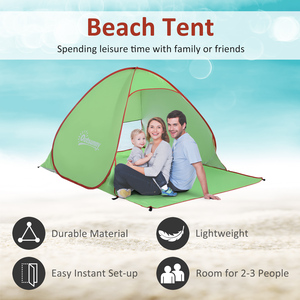 Outsunny 2-3 Person Pop up Beach Tent - Green by Outsunny