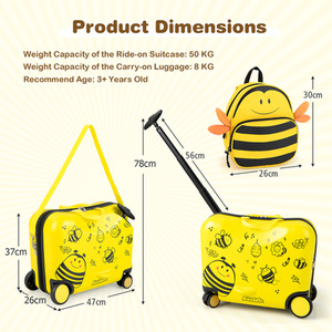 Kids Ride-on Hardshell Suitcase Backpack - Yellow by Costway