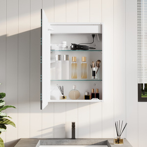 Wall Mounted LED Mirror Cabinet with Demister Pad and Shaver Socket - Chrome by Livingandhome