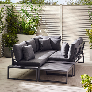 White Outdoor Sofa Set - Dubai Metal - Wood 6 Seat Garden Corner Sofa and Table - Grey by FurnitureboxUK